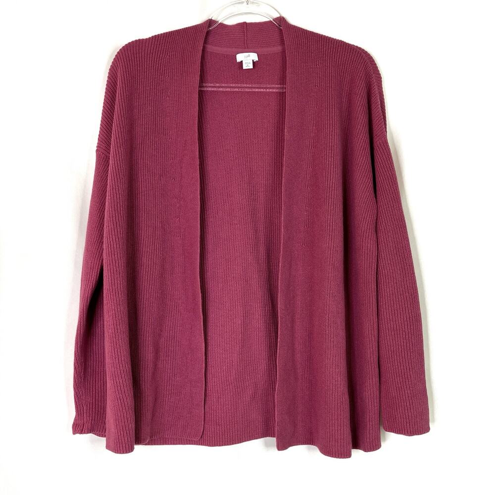 J.Jill | Deep Watermelon Pink Waffle Knit Open Front Cardigan Womens M Petite
